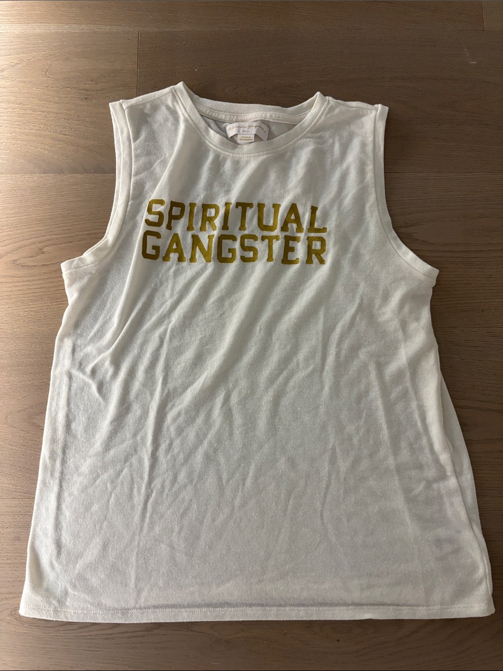 Spiritual Gangster White Muscle Tank with Gold Lettering